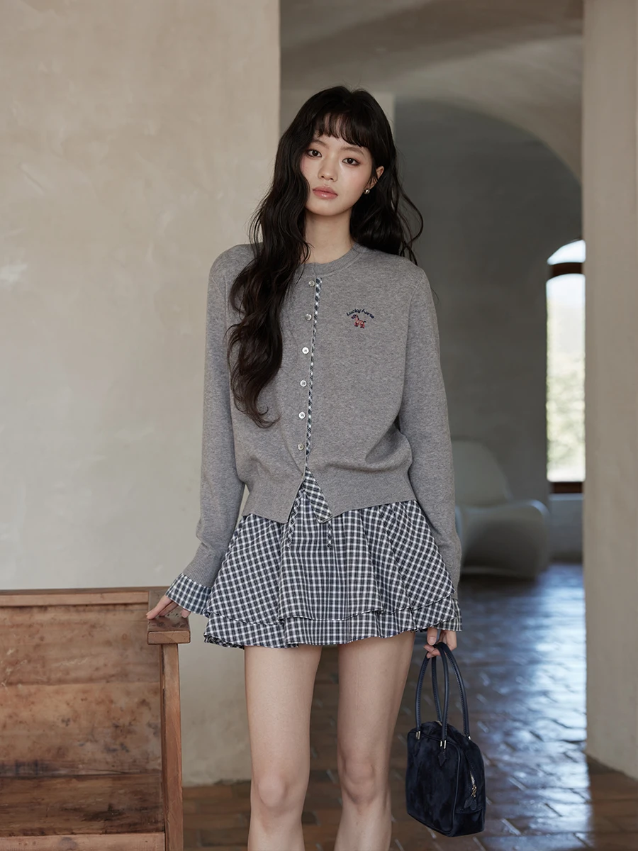 

Ele ey Knitted Sweater Spring 2026 New Arrival Ximen Unique Patchwork Petite Friendly Comfortable Long Sve Cardigan