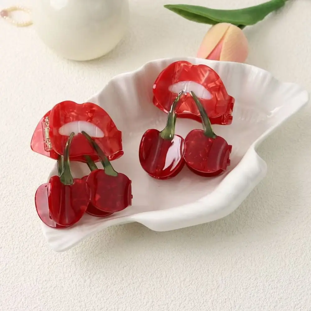 

Creative Korean Style Cherry Hair Claw Cute Acetic Acid Fruit Gripper Sweet Red Geometry Shark Clip Daily