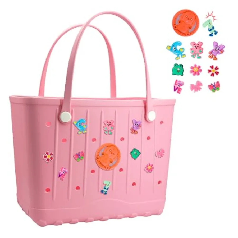 

Rubber Beach Bag for Women Large Capacity Rubber Tote Bag with Charms Waterproof Travel Handbag for Daily
