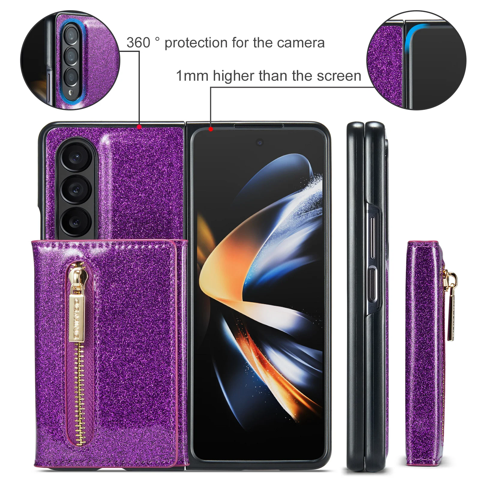 Glitter Magnetic Card Phone Case For Samsung Galaxy Z Fold 5 4 3 Stand Shockproof Folding Screen Cover Protective Accessories