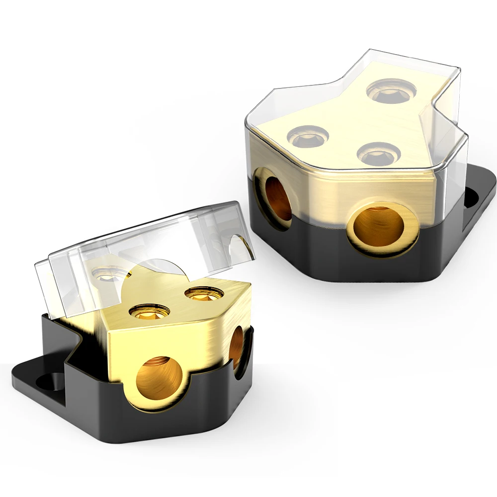 Distribution Block Car Audio, 2 Way 0/2/4 Gauge in 4/8/10 Gauge Out Amp Power Distribution Block Car Audio Splitter for Vehicles