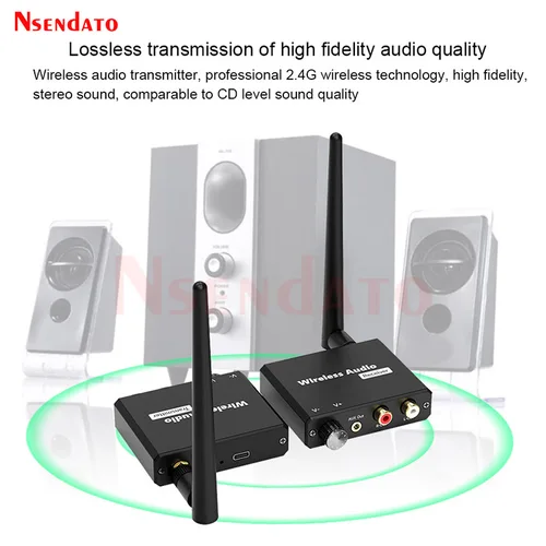 Imagen 2 del producto Adaptador receptor y transmisor de Audio inalámbrico de 50M, adaptador inalámbrico Digital de 2,4G con AUX R/L de 3,5mm para TV Box, DVD, altavoz para ordenador portátil