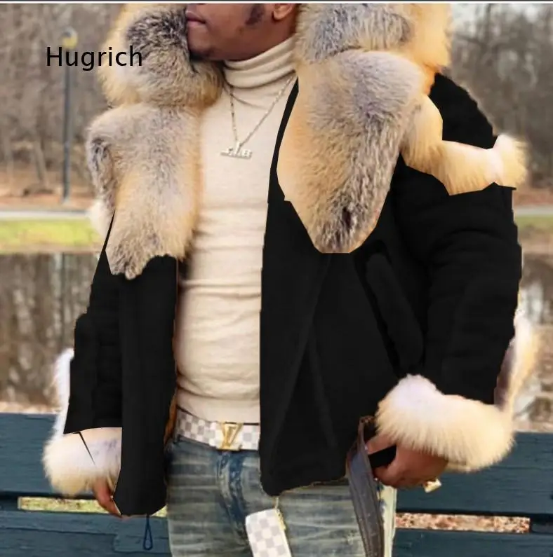 Mens Faux Fur Shearling Coat With Large Fur Collar Long Sleeve Faux Fur Outerwear For Cross Border Wholesale For Cold Weather Da