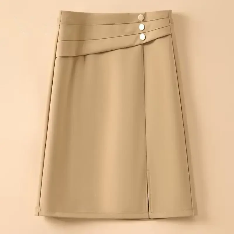 

New Spring and Summer Women's Solid High Waist Loose Zipper Button Bag Hip A-Line Fashion Casual All Match Commuter Skirt