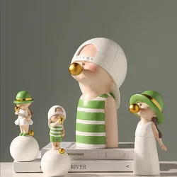 Nordic Bubble Blowing Gum Statue for Kids, Cartoon Character Figurines, Office Desk, Home Decoration, Arts and Crafts Gifts