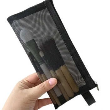 Zwarte Vrouwen Transparante Mesh Cosmetische Opbergtas Doorzichtige Rits Etui Nylon Make-Up Zakje Draagbare Reis-Toiletartikelen Handtas