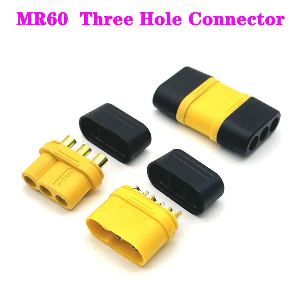 1pcs 1set MR60 MR 60 Three Hole Female Male Connector Three-core Connector With Sheath 3.5mm Plated For Lipo ESC RC Model