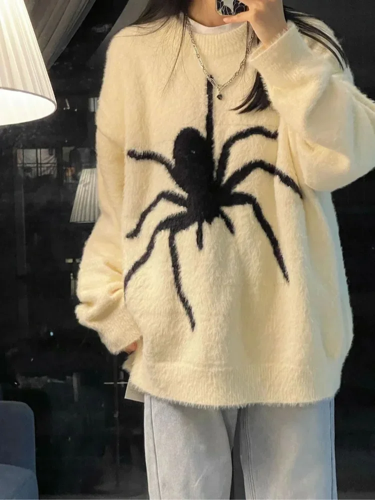 

Свитер оверсайз, женская одежда 2023, Ropa Mujer, жаккардовый свитер с пауком, женский модный повседневный корейский джемпер, вязаные пуловеры Y2k