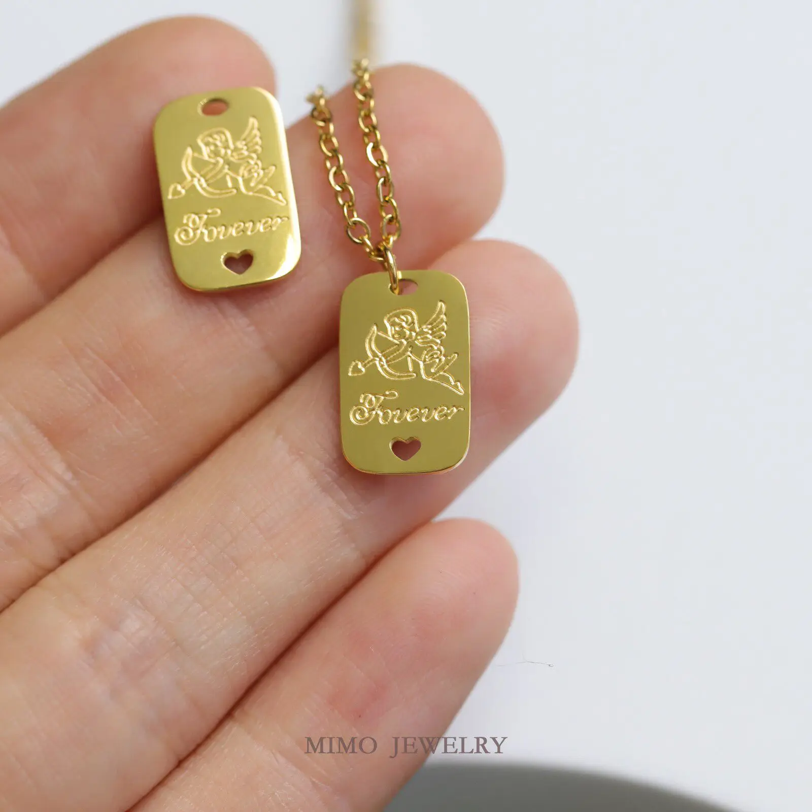 Titanium Steel Gold-plated Peach Heart Gold Square Angel Charms Pendant For Jewelry Making DIY Bracelet Accessories Findings view 2