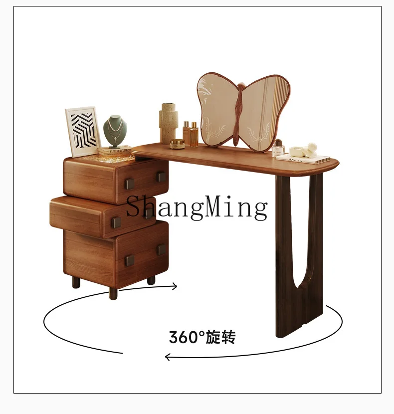 XMH medieval retractable dresser bedroom solid wood makeup table bedside table integrated bedside storage cabinet