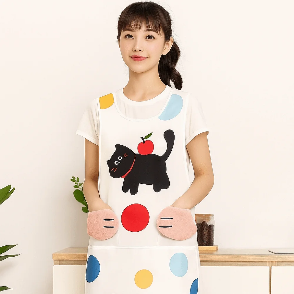 

Cartoon Waterproof Apron Professional with Hand Towel Oil Proof Apron with Pocket Polyester Cooking Vest Apron Apartment
