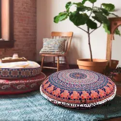 43CM Round Bohemian Mandala Pattern Pillowcase Indian Elephant Printed Cushion Cover Boho Meditation Floor Pillows Case For Home