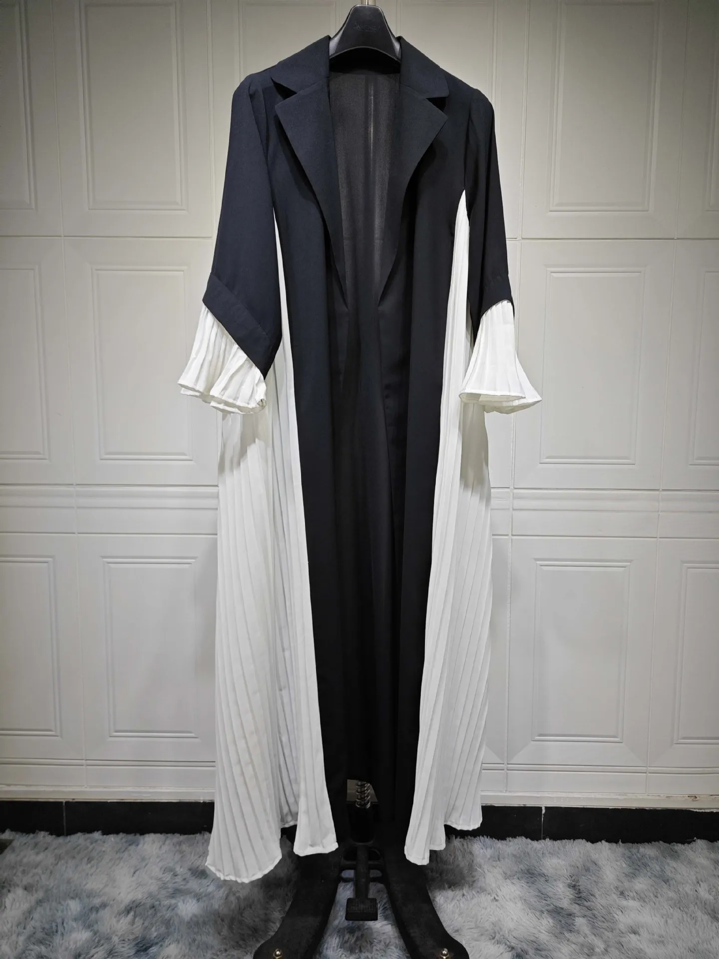 Uni Dubai Moda Marocchino Casual Kimono aperto Abaya Turco Musulmano Manica svasata Islam Abbigliamento Cardigan patchwork pieghettato