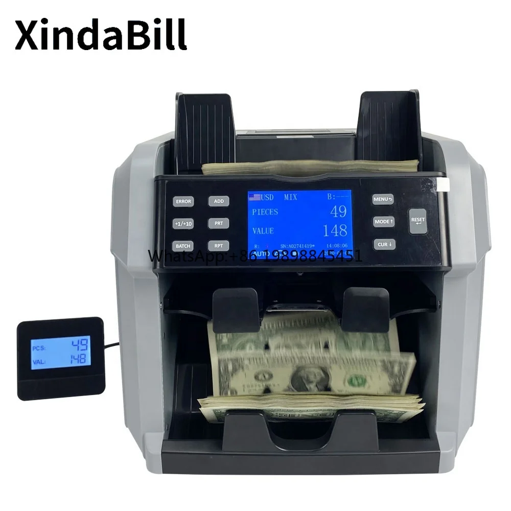 

XD-2400 2 Pockets CIS Money Counting Machine Bill Banknote Cash Multi-currency Mixed Value Counter and Sorter for Bank