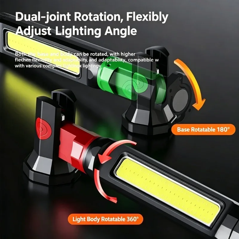 2-In-1 Magnetic LED Work Light Bar with Hook Multi-angle Rotatable USB Charging COB Inspection Lamp For Auto Repair Emergency