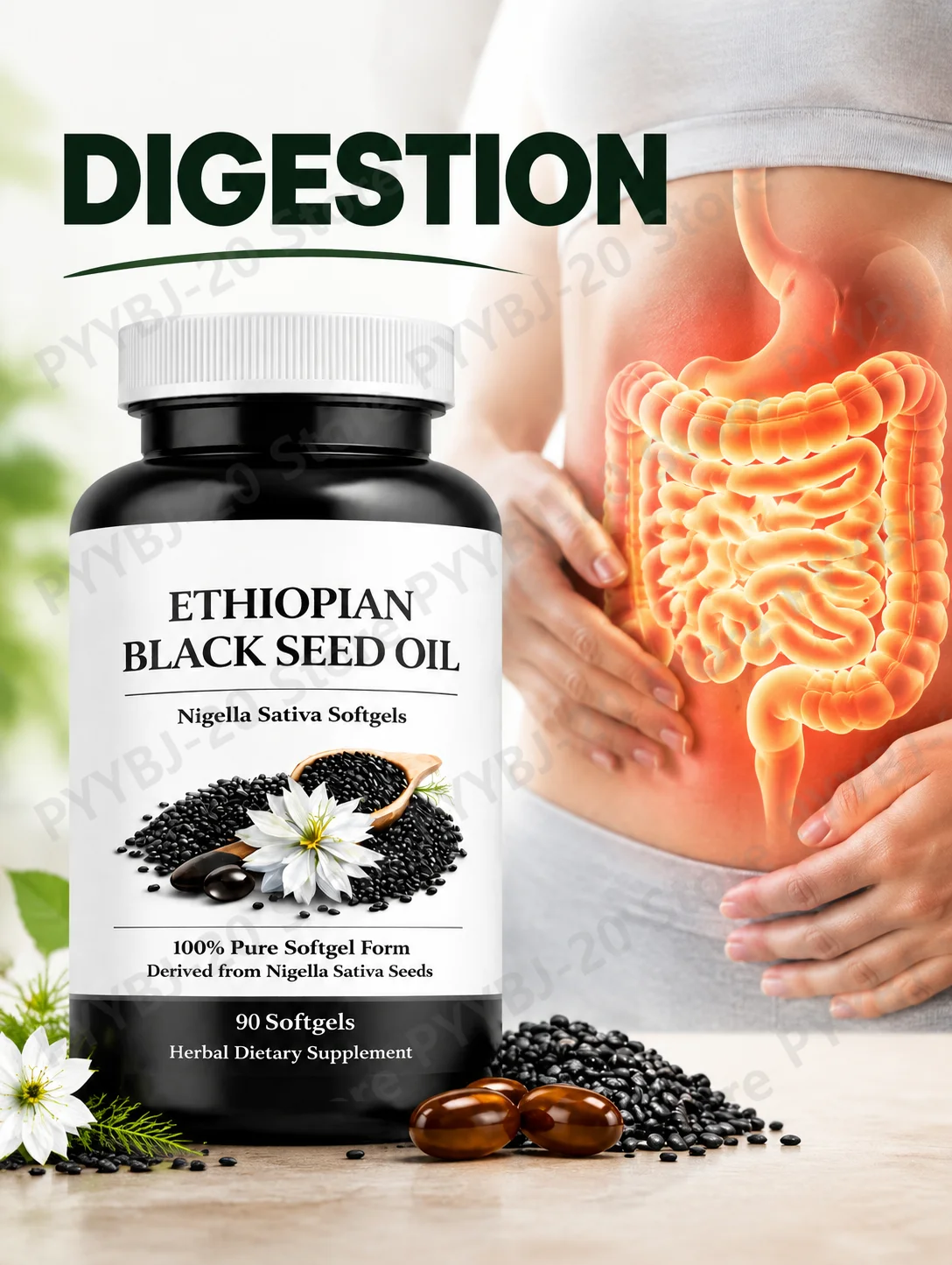 Ethiopian Black Seed Oil Softgels Promote Gut Digestion Enhance Antioxidant Defense Boost Energy Levels Gluten-Free Vegan 90ct