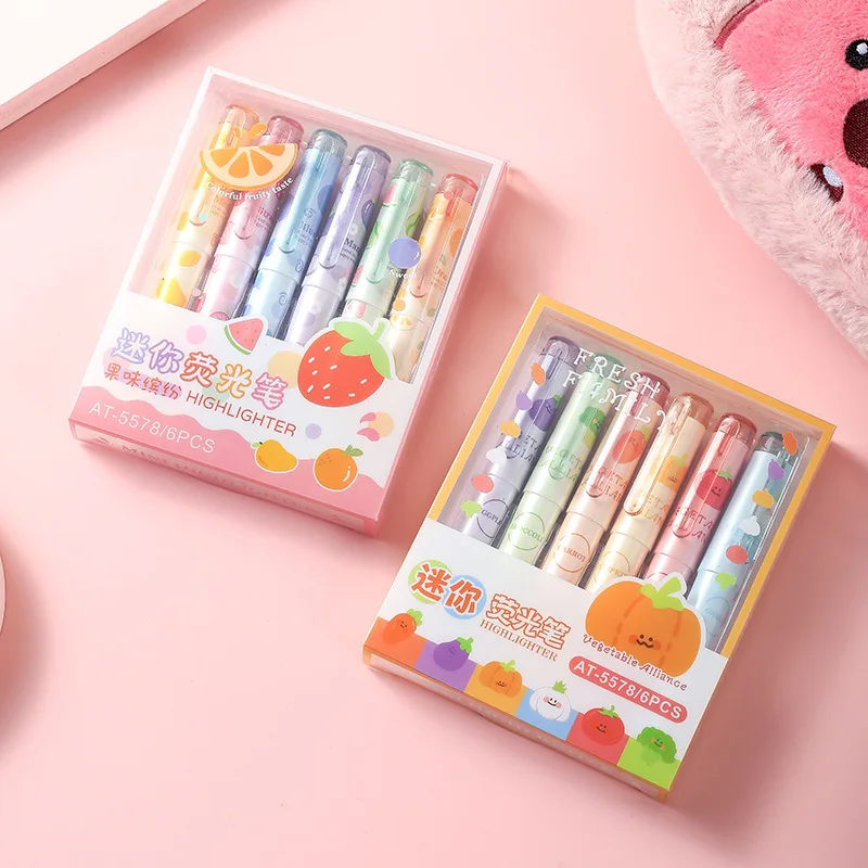 Mini Marcador de Frutas y Verduras, Caja de Regalo con Forma de Corazón para Niñas, Bolígrafo de Colores para Estudiantes, Marcador Kawaii
