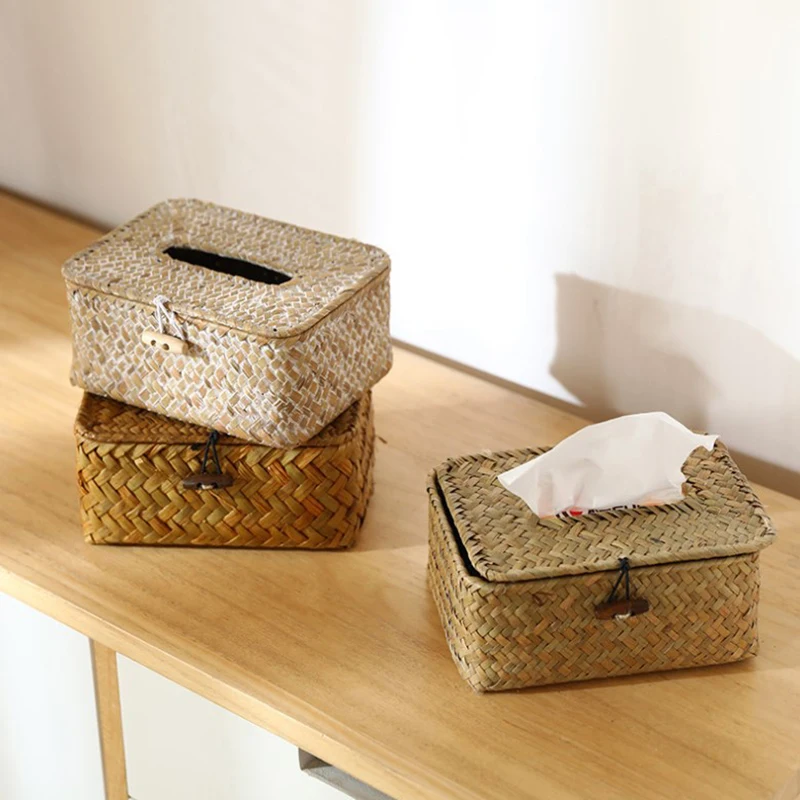 New Rattan Tissue Box Home Decoration Handmade Desktop Tissue Rattan Tissue Box For Barthroom,home,hotel And Office