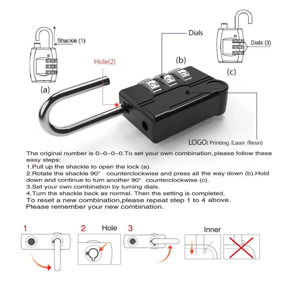 Padlock Luggage Protection Security Weatherproof Safely Code Lock With Steel Cable 4 Digit Combination Lock Anti-theft