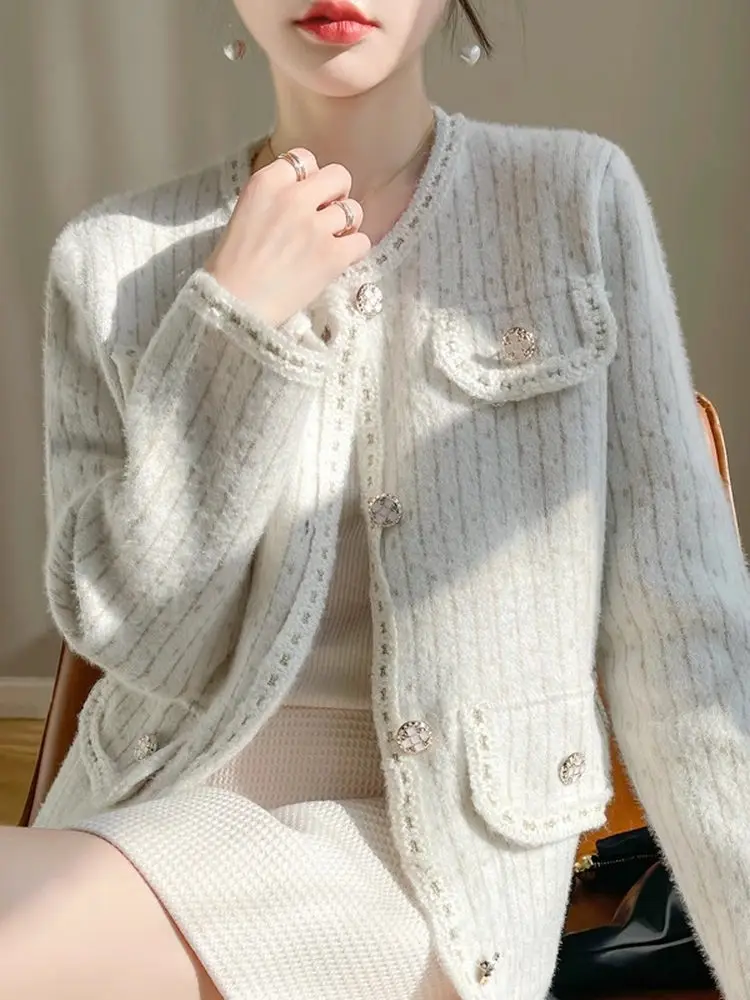 

Fashionable round Neck Open Cardigan Women's Stylish Design Versatile Slimming Knitted Top for Autumn Winter Casual Wear