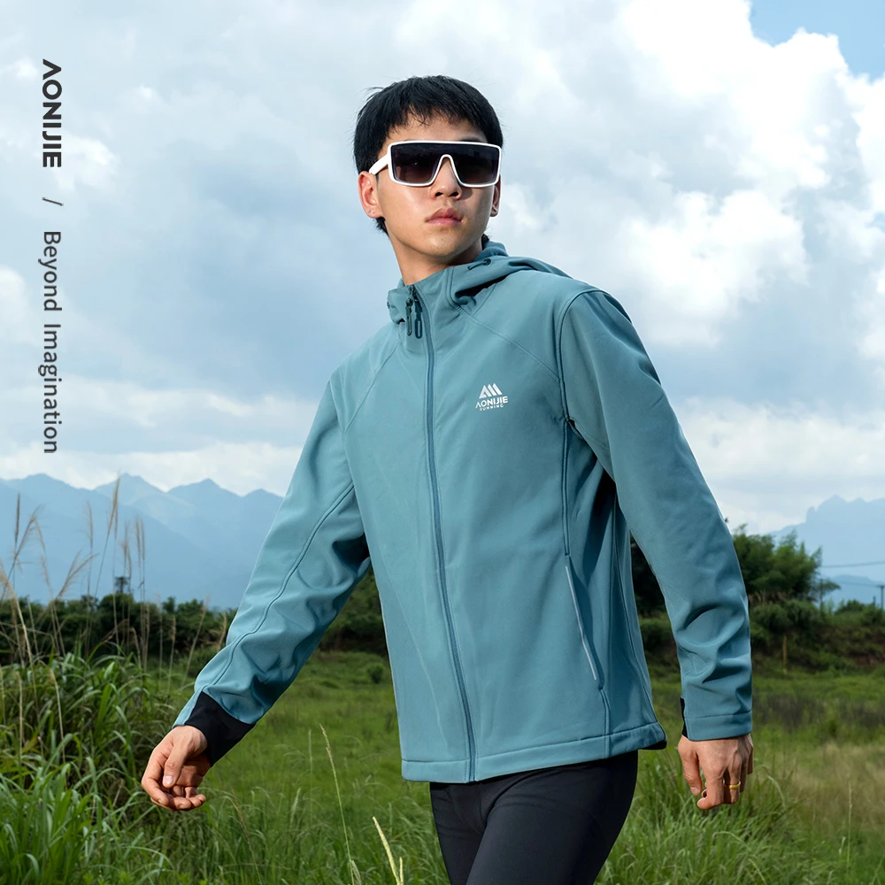 AONIJIE FM5208 Men Windproof Soft Shell Jacket Water-repellent Suitable for Autumn and Winter Outdoor Hiking Warm Hooded Jacket