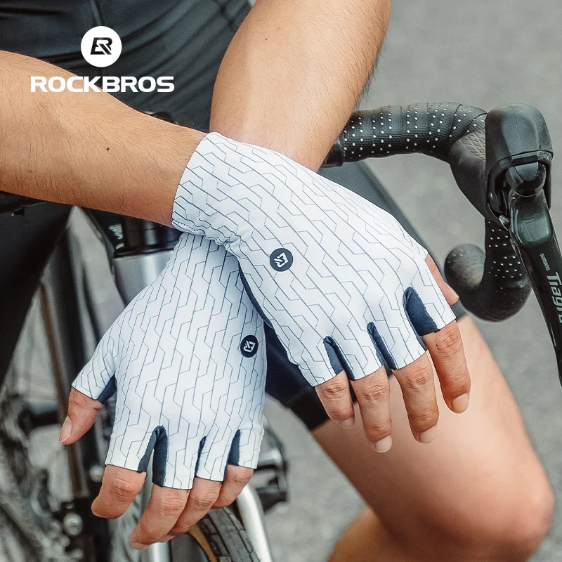 ROCKBROS Road Cycling Gloves Half-Finger High-End One-Piece Palm Pad Shock-Absorption Bicycle Gloves MTB Road Racing Gloves Men