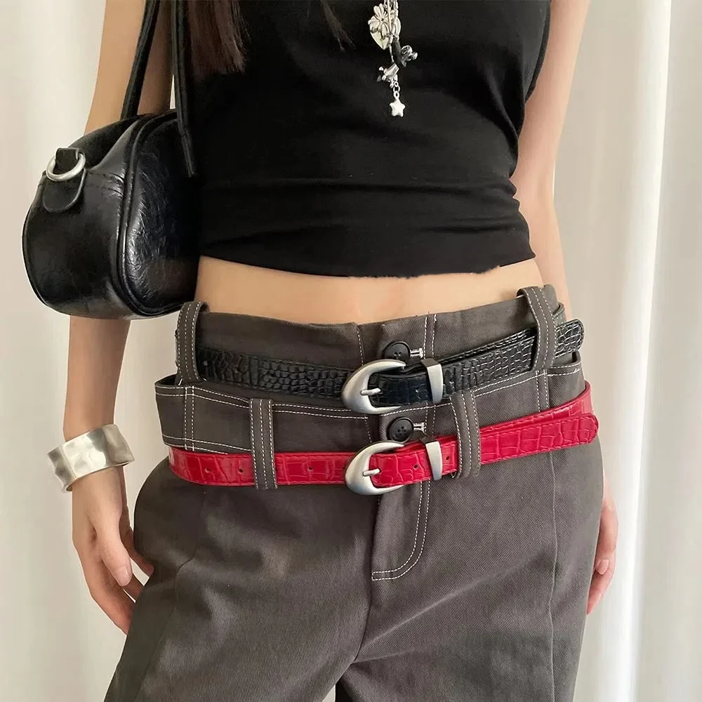Ins Style Crocodile Pattern Women's Belt PU Leather Korean Thin Waist Belt Niche Y2k Dress Jeans Belt Streetwear