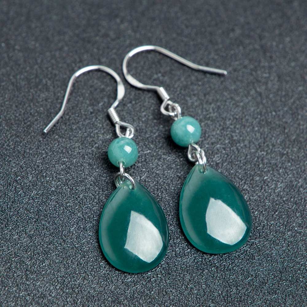 

TIMESWIND Natural A-type Jade Blue Water Drop Pendant S925 Silver Women Earring with Certificate