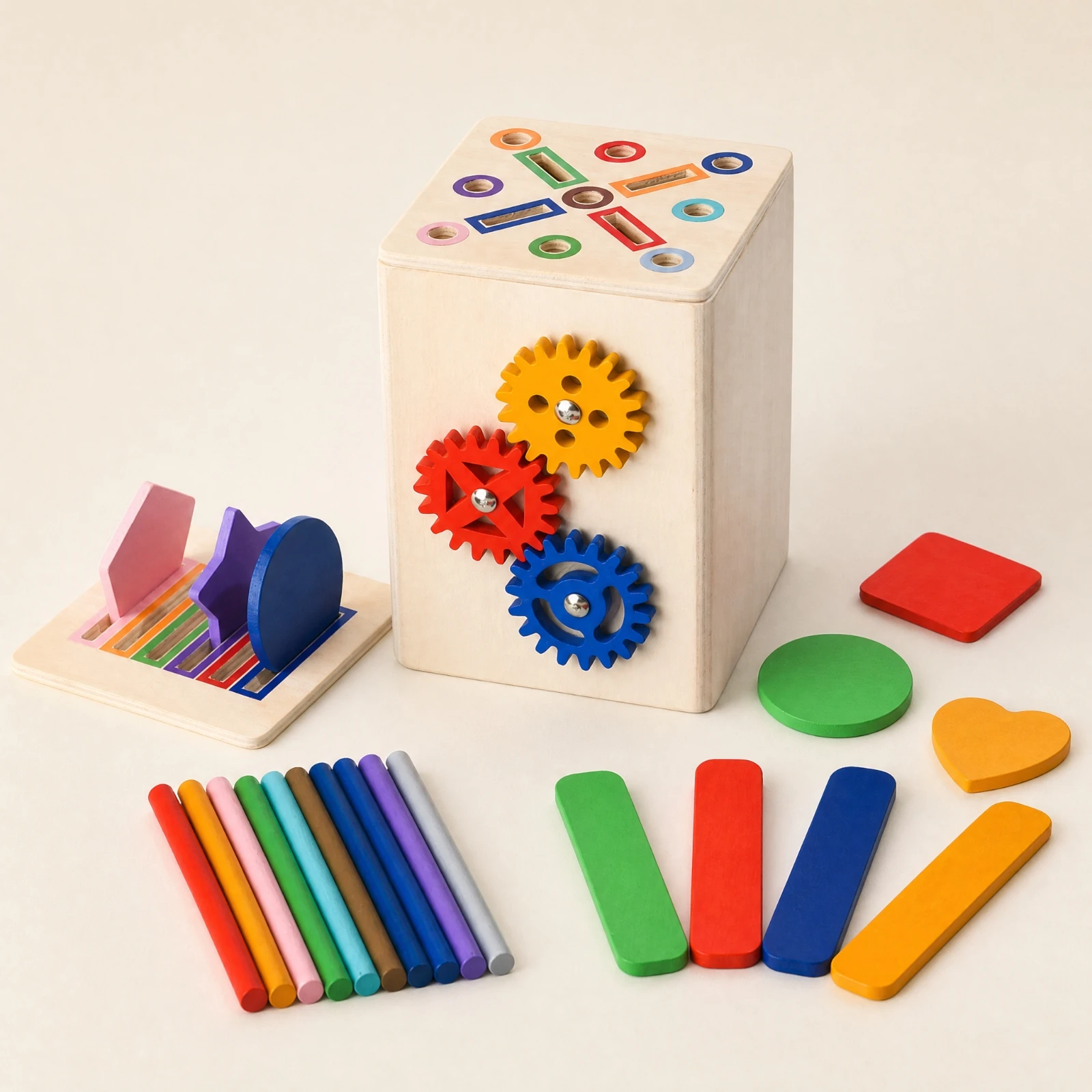 Shape and Color Matching Sorting Box Fine Motor Skills Sorting Box with Shape Pieces and Wooden Rods for Toddlers