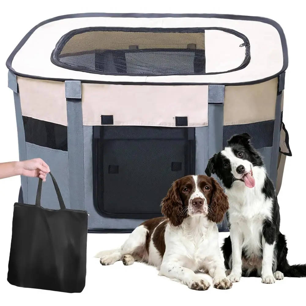 

Large Grey Pet Playpen with Carrying Case for Dogs, Puppies, Cats, and Small Animals - Ideal for Indoor, Outdoor, Travel, and Ca