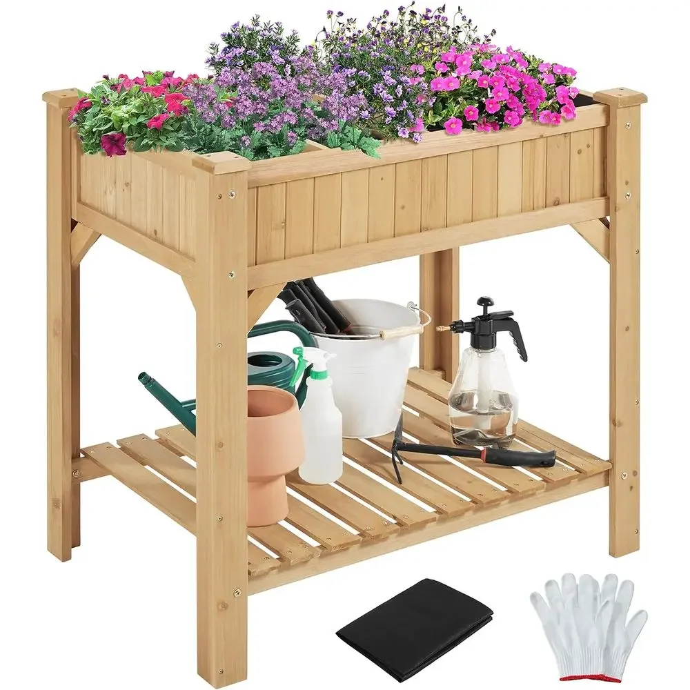 36 Tall x 25 Wide x 37 Long Elevated Garden Bed for 8 Herbs, Vegetables, and Plants - Outdoor Standing Planters with Grow Grid