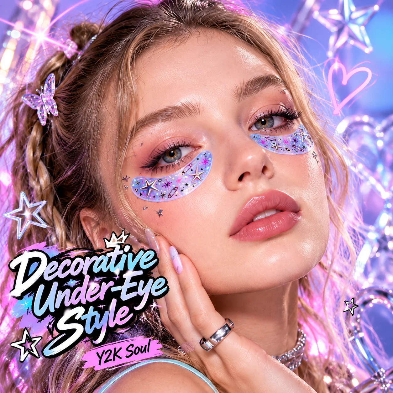 10/5/1 Pairs Blue Y2K Under-Eye Stickers, Holographic Star & Safety Pin Decorative Eye Patches for Halloween Party Makeup