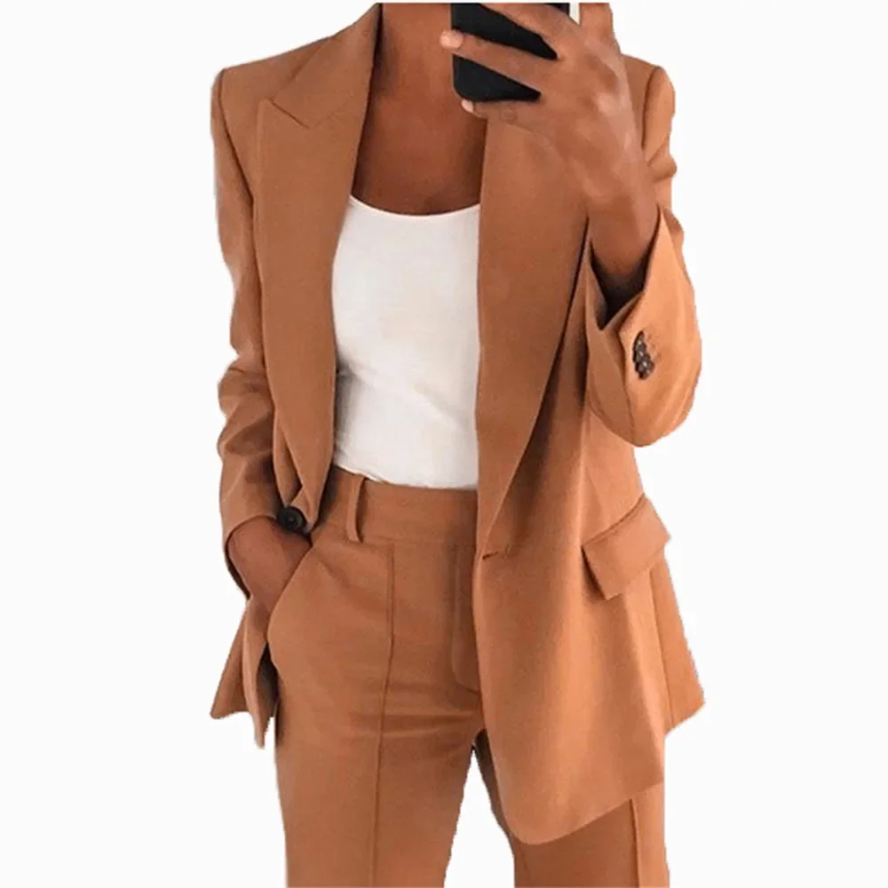 Suit Jacket Women Blazer Two Piece Set Clothse Solid Office Lady Clothing Long Sleeves Overcoat Autumn Winter Temperament Outfit