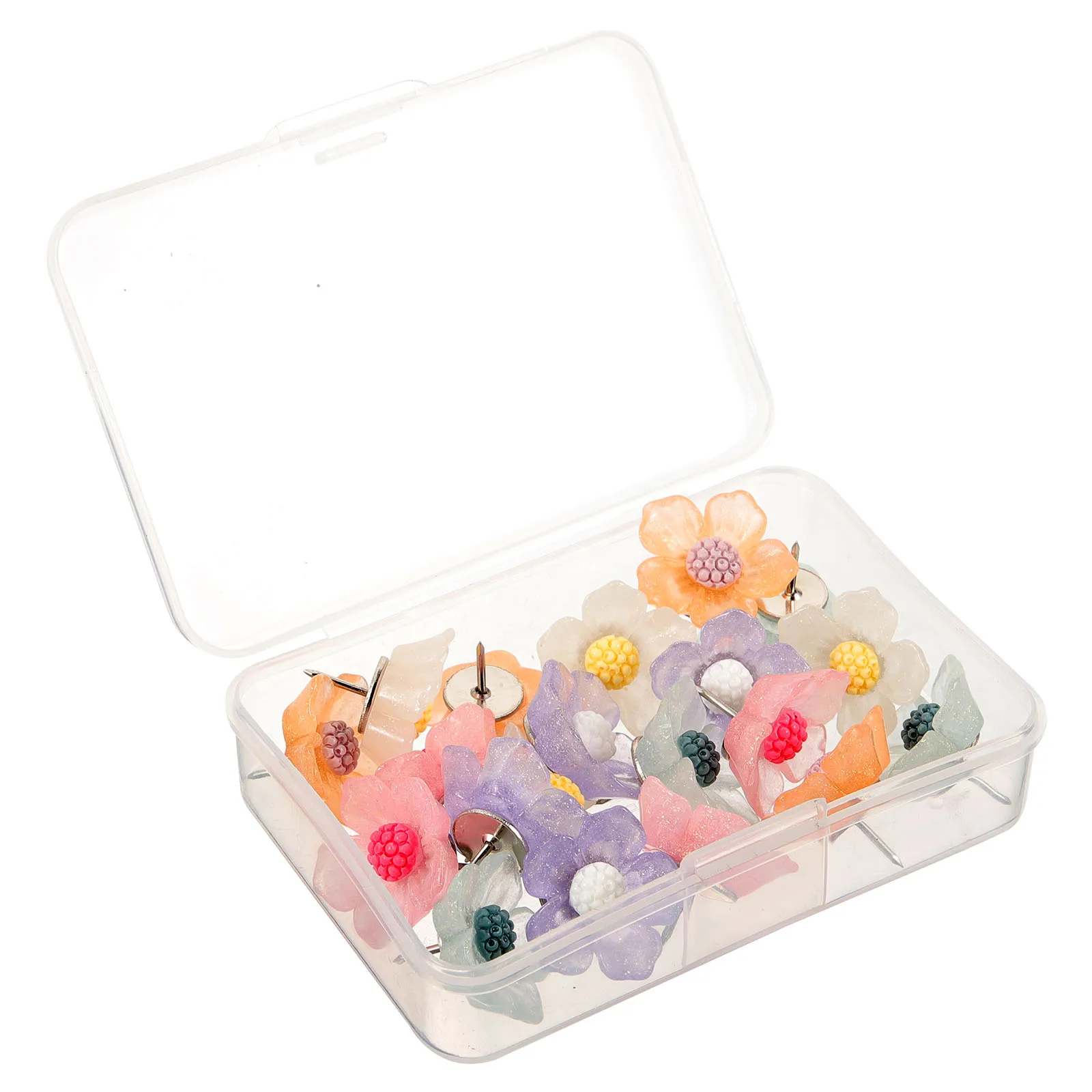 

20 Pcs Flower Shaped Thumbtacks Bright Color Resin Map Pins Desk Accessories Craft Activity Travel Photo Board Pin