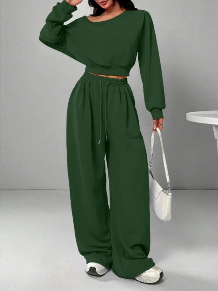 Casual One Shoulder Long Sleeved Sports Shirt Women's Suit 2026 Spring Autumn New Loose Sports Pants Two-piece Set Female