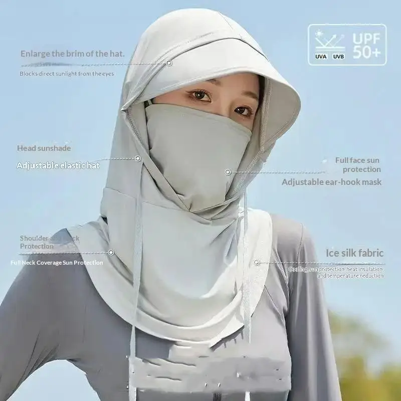 Eisseiden-UV-Schutz-Gesichtsmaske mit breiter Krempe, atmungsaktiv, für Radfahren, Wandern, Strand und Reisen – Detail 3