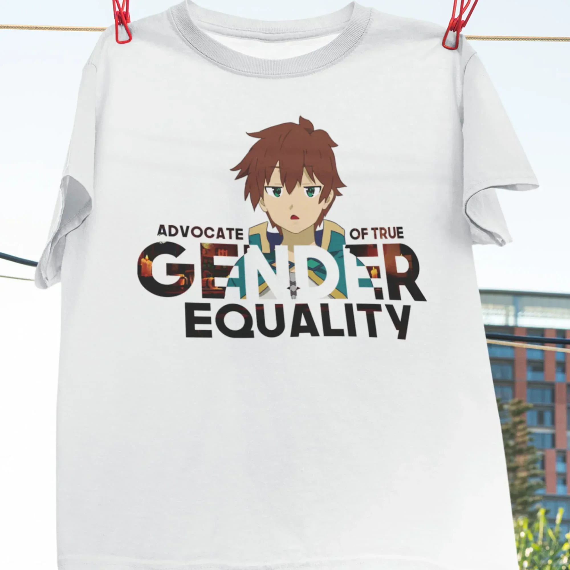 Konosuba Kazuma Advocate Of True Gender igualdad camiseta Satou Anime Manga novela ligera japonesa