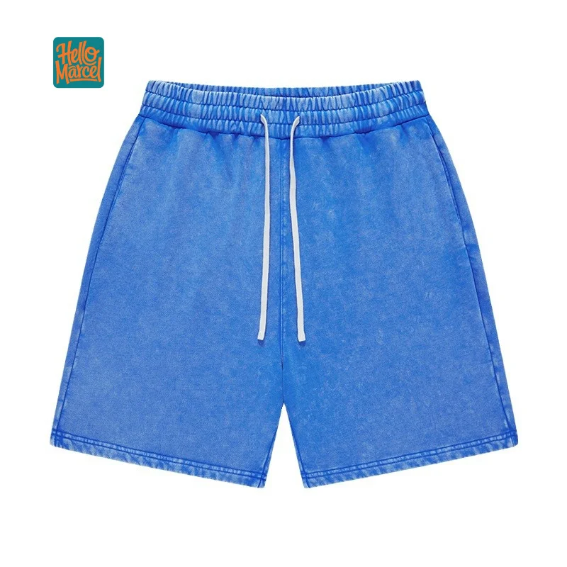 HELLOMARCEL EU US Size Luxury Quality Sports Shorts 420g Heavyweight Washed Drawstring Casual Cotton Sweat Shorts