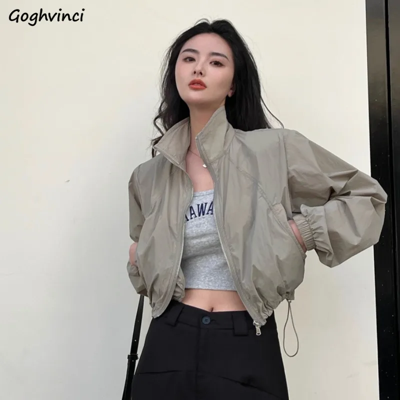 Jackets Women Shirring Cropped Sun-proof Outdoor Stand-collar Solid All-match Harajuku Korean Trendy Ins Classic Coats Summer