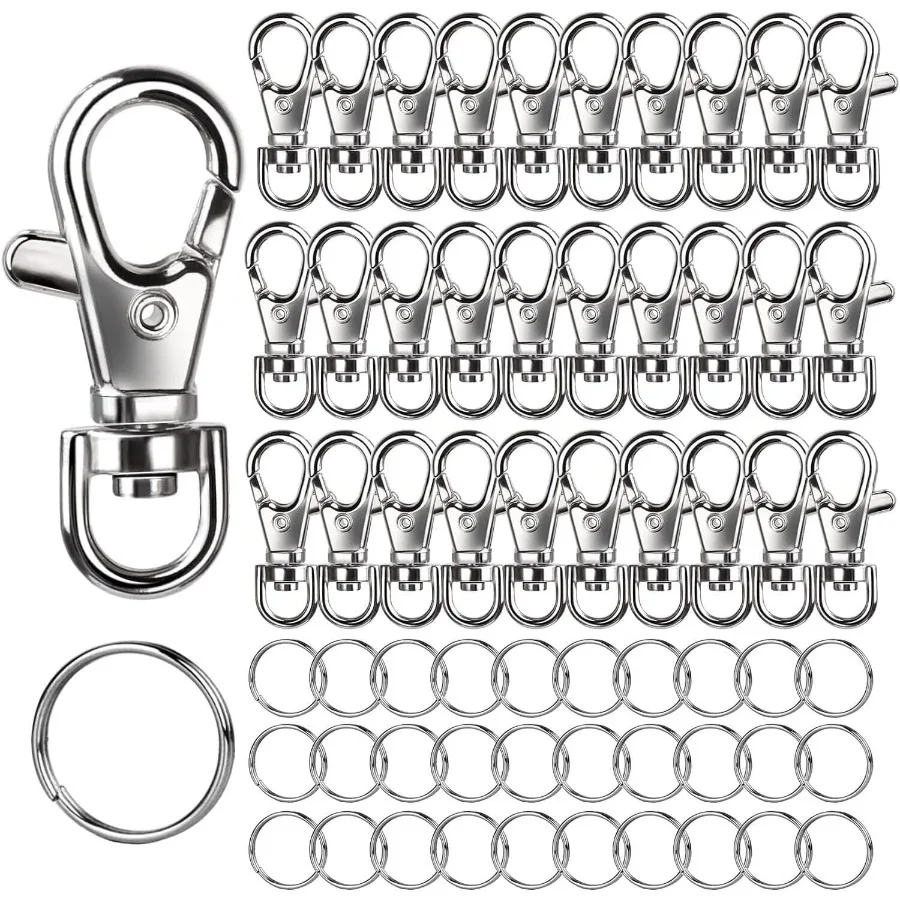 

60PCS Metal Swivel Snap Hooks and Key Rings 30PCS Small Lobster Claw Keychains Clasps and 30PCS Key Chain Ring for Keychain Cli