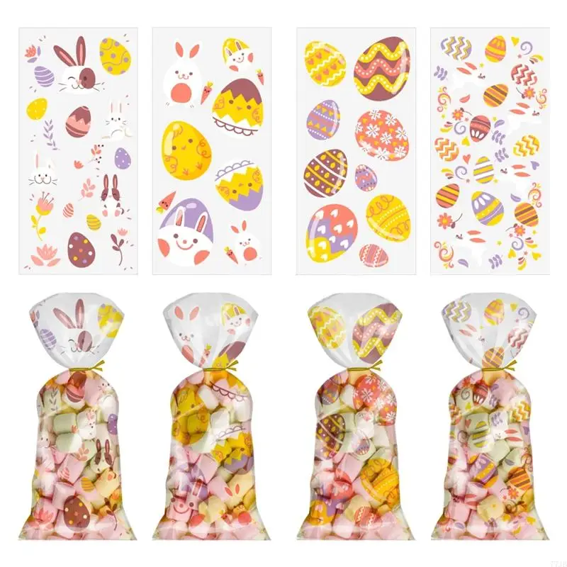 77JB 100 PCS Easter Cellophane أكياس مع Twist Ties Holiday Favor Treat Pegh Lape for Chocolate Facs Cookie Place Hight