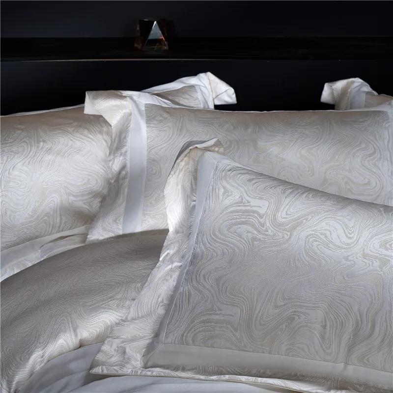 Imagem -05 - Água Padrão Jacquard Cama 1000tc Algodão Eyptian Roupa de Cama Branco Seda Rica Sedoso Macio sem Rugas Capa de Edredão Folha Plana Fronha