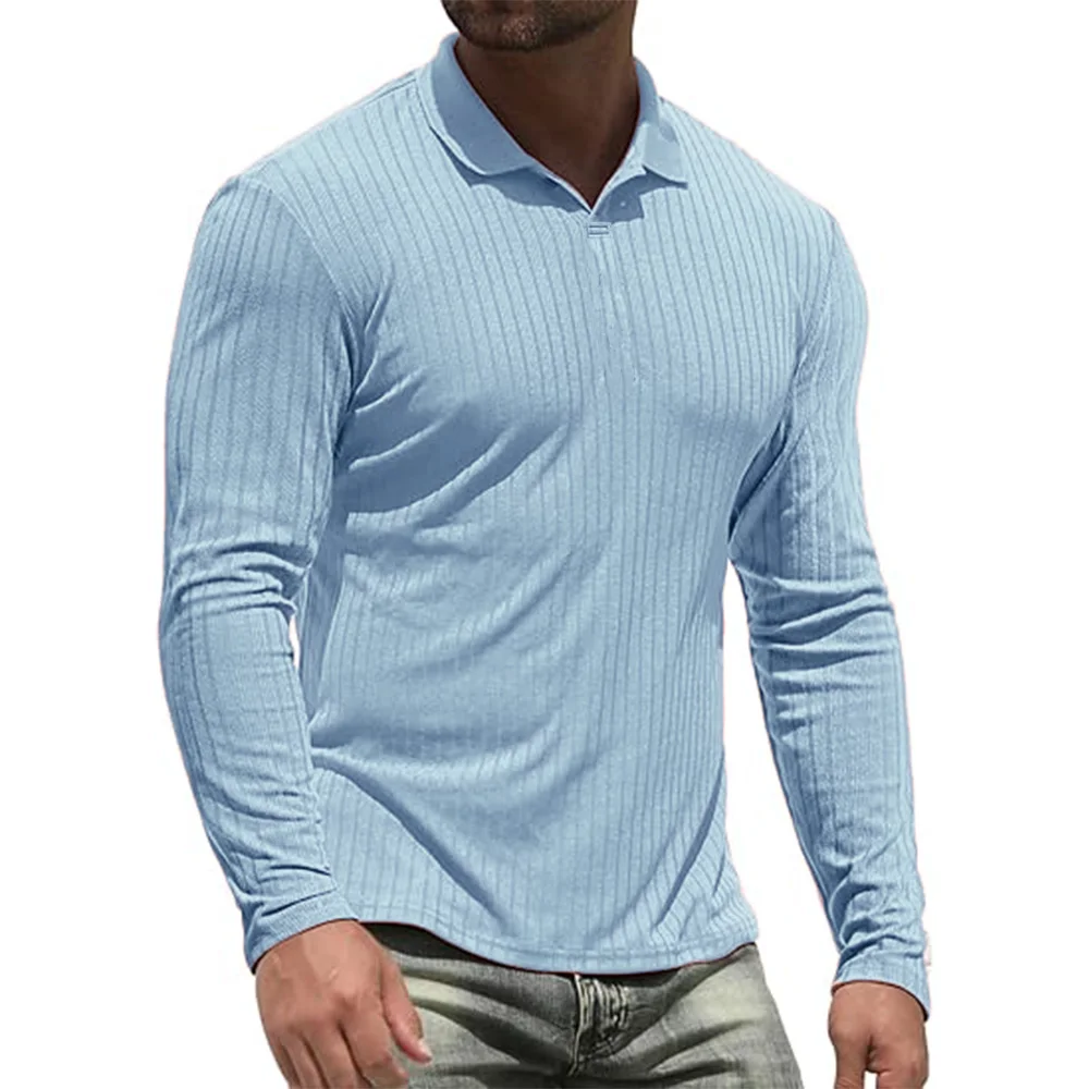 Cotton Men\'s Long Sleeve T-Shirts Men Polo Shirts High Quality Slim V-neck Striped Shirt Male Top Tees Male