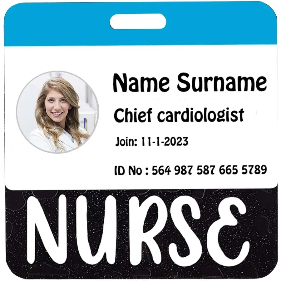 Badge in acrilico Buddy Schede infermieristiche orizzontali con glitter neri per l'identificazione dei badge e regali per il lavoro di infermiere degli studenti