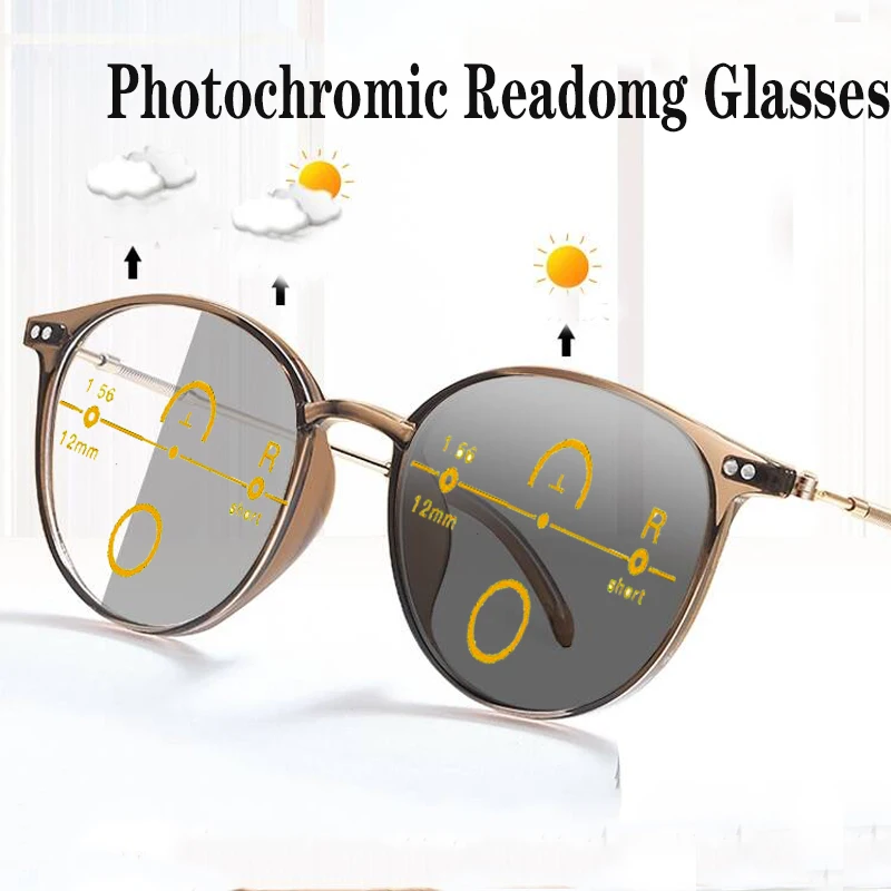 

Finished Progressive Multifocal Bifocal Reading Glasses Men Outdoor Photochromic Presbyopic Glasses Ultralight TR90 Eyewear +175