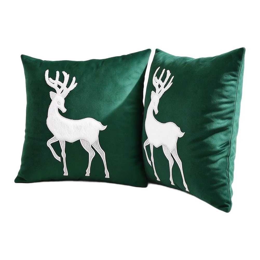 2PCS Christmas Reindeer Pillow Covers 18x18inch Holiday Decoration New Year Pillow Cases Home Decoration Festival