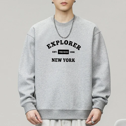 트랜드인 빈티지 레터링 캐주얼 스타일 라운드 넥 루즈핏 맨투맨 가을 겨울 남성용 상의 TS3067 