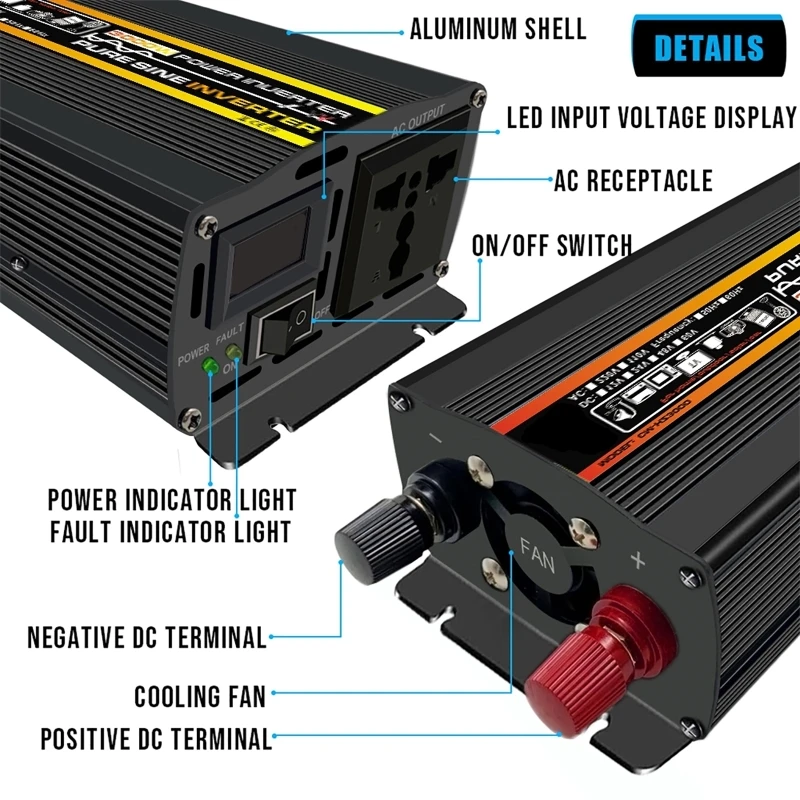 3000w 12v 24v 48v a 220v 110v soquete conversor de potência do carro inversor carregador adaptador transformador tensão onda senoidal pura 50hz 60hz