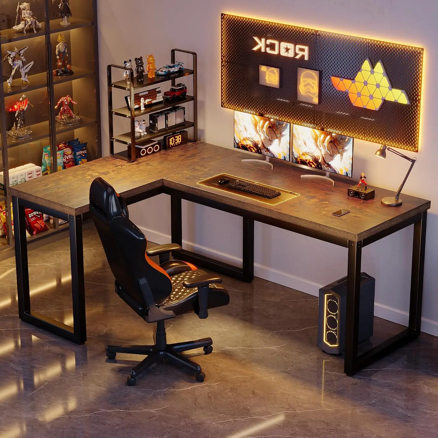 L Shaped Gaming Desk 66 Inch Corner Computer Desk 1.18 Inch Thick Desktop Metal Frame Home Office Workstation, Customized
