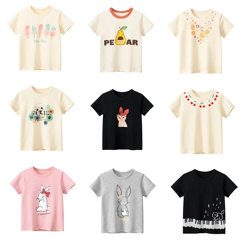 2024 Korean Summer Short Sleeve Children Girl T-shirts Printed 2-8 Years Cotton Toddler Girl Tops Kids Baby Girl Tees Clothes